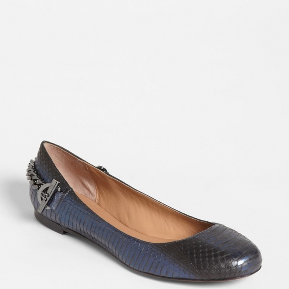 Rachel Zoe Blue Laura Snakeskin Ballerina Flats-7 - Picture 1 of 5